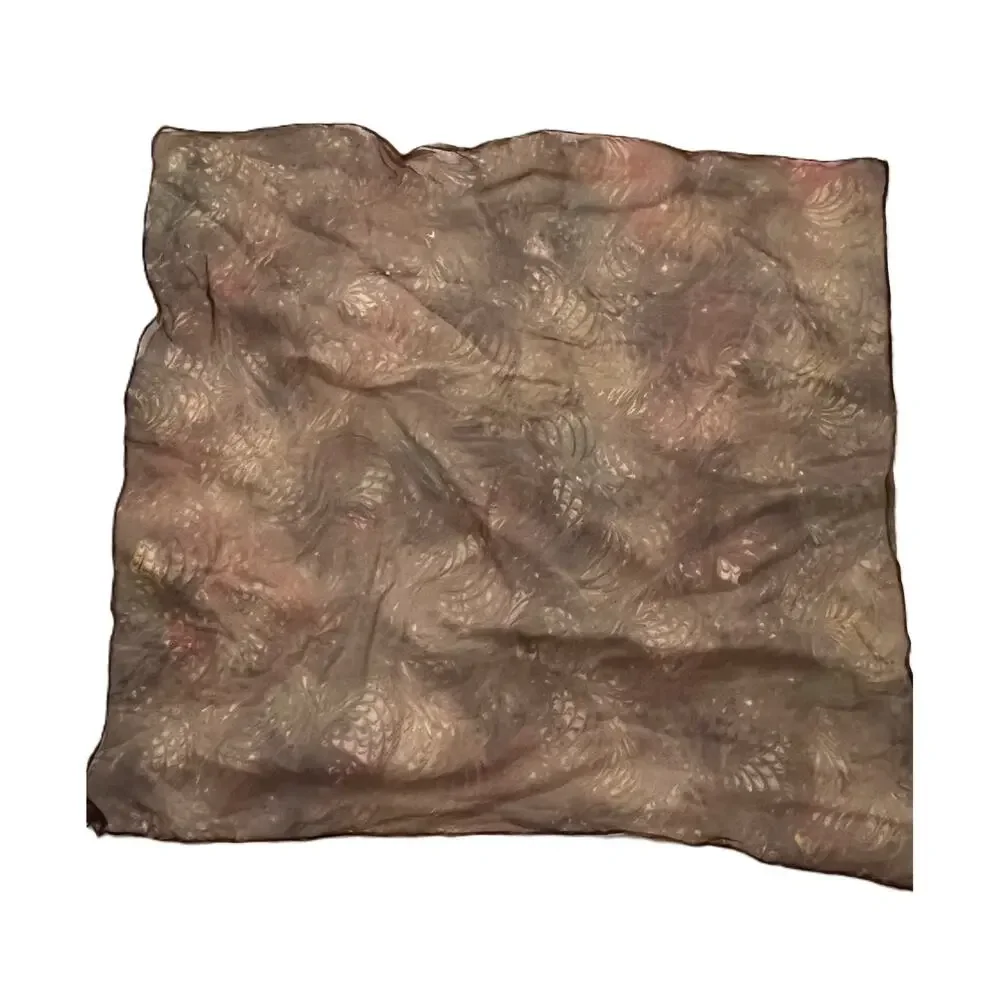 Vintage BURMEL Silk Scarf Square Beige Abstract Mod Japan Hand Rolled Rare